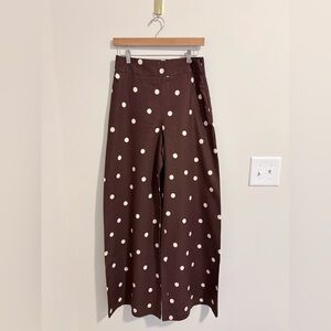 Sézane Ecru Chocolate Brown Polka Dot Camille Wide Leg Trousers Size 36 (4)